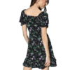 Women Black & Green Floral Printed Sweetheart Neck Tie-Up Front Crepe Flared A-Line Mini Dress - Image 3