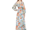 Women Plus Size Orange & Blue Floral Printed V-Neck Crepe Front-Slit Flared A-Line Maxi Dress (5XL) - Image 3