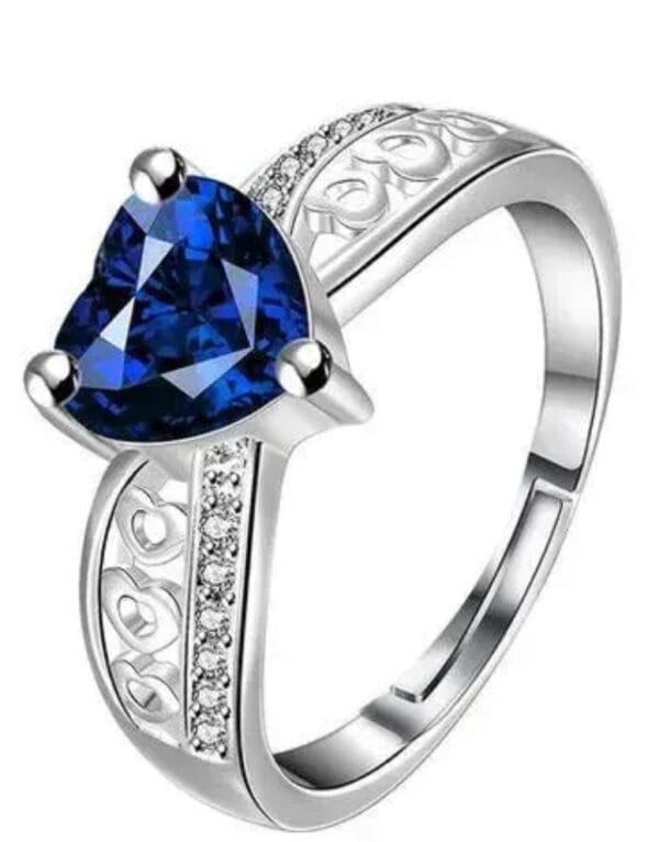 Ocean Bliss: Adjustable Blue American Diamond Ring in Silver-Plated Brass"