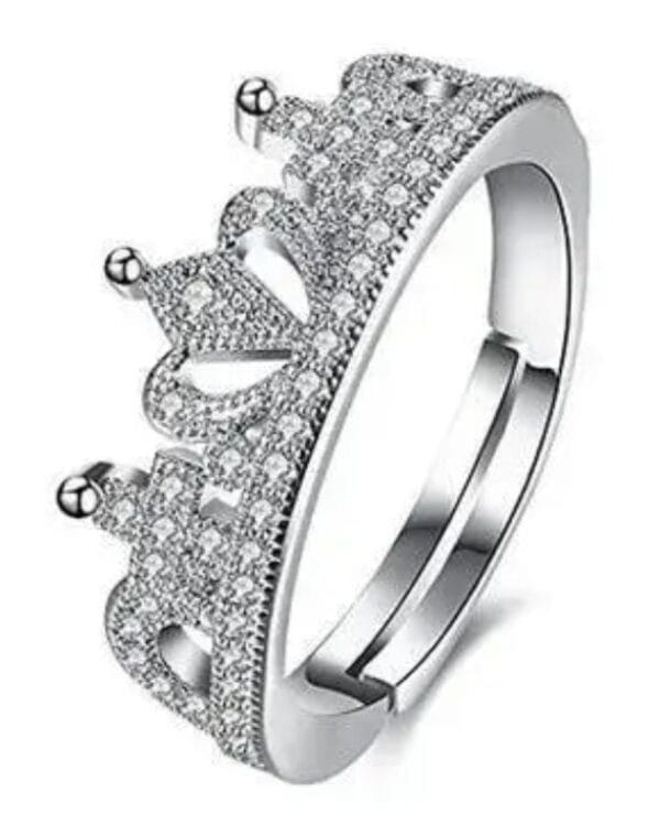 Crown Jewel: Adjustable Silver-Plated American Diamond Ring