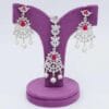 Pink Pearl Elegance: Silver-Plated American Diamond Choker Necklace Set with Maangtikka - Image 2