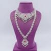 Pink Pearl Elegance: Silver-Plated American Diamond Choker Necklace Set with Maangtikka - Image 3