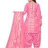 Vibrant Ethnic Elegance: Pink and Aqua Blue Cotton Blend Dress Material - Image 2