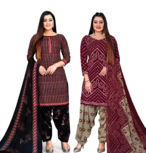 Women Crepe Bandhani Printed Pack of 2 Dress Material