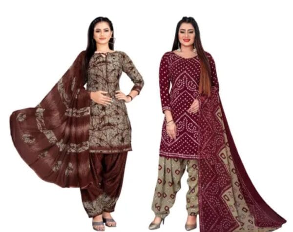 Women Crepe Bandhani Printed Pack of 2 Dress Material