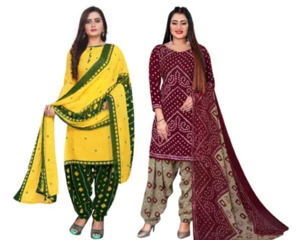 Women Crepe Bandhani Printed Pack of 2 Dress Material