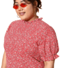 Women Plus Size Red & White Floral Printed Mandarin Collar Neck Crepe Pleated Regular Top (XXL) - Image 4