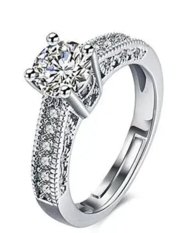 Radiant Allure: Adjustable American Diamond Ring in Silver-Plated