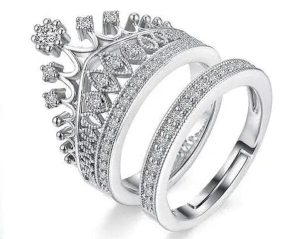 Elegant Adjustable Silver-Plated American Diamond Ring Set for Girls and Women