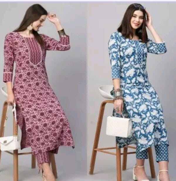 ✨ Timeless Elegance: Women Floral Round Neck Kurta Palazzo Set - Pack of 2 ✨