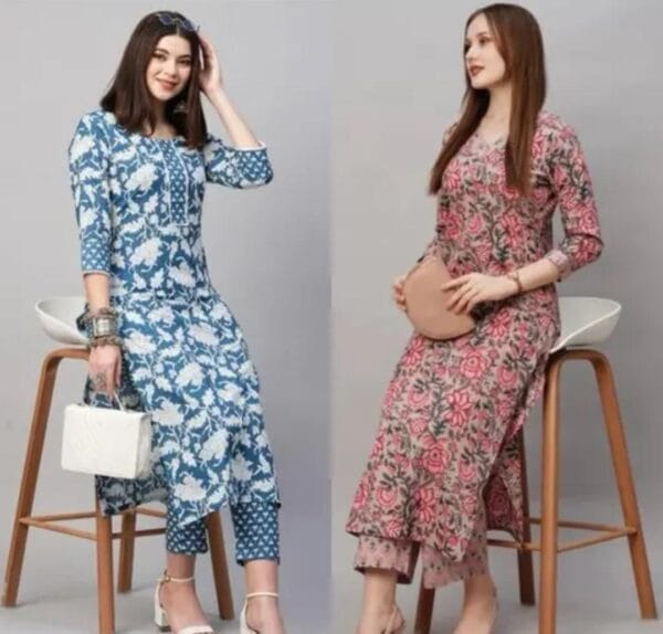 ✨ Eternal Charm: Women Floral Round Neck Kurta Palazzo Set – Pack of 2 ✨