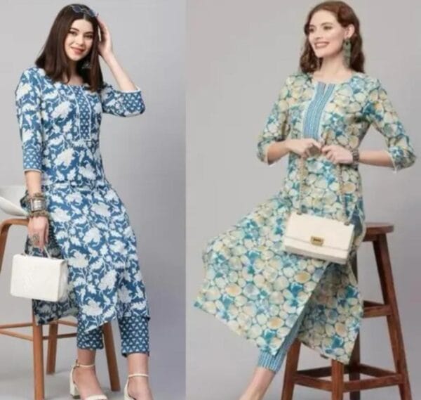 ✨ Enduring Beauty: Women Floral Round Neck Kurta Palazzo Set – Pack of 2 ✨