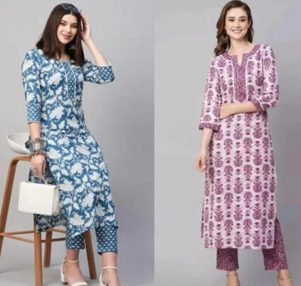 ✨ Ageless Allure: Women Floral Round Neck Kurta Palazzo Set – Pack of 2 ✨