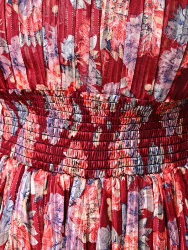 Classy Maroon Fit and Flare Floral Georgette Dress with Square Neck - Image 2