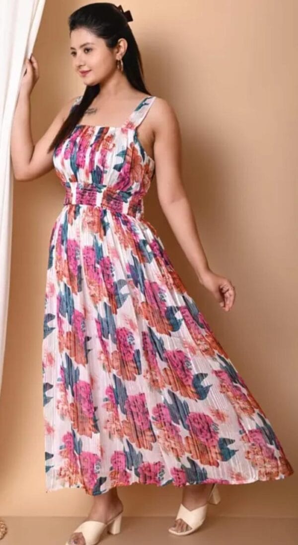 Elegance Stylish Sleeveless White Floral Maxi Dress