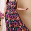 Elegance Sleeveless Black Floral Printed Maxi Dress - Image 3