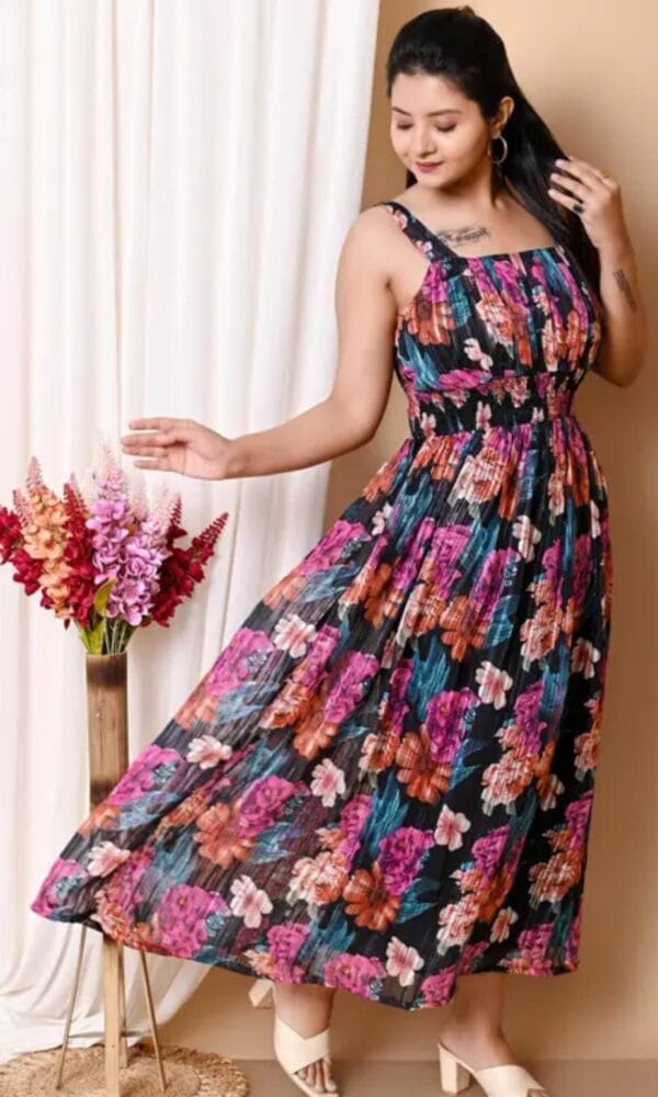 Elegance Sleeveless Black Floral Printed Maxi Dress