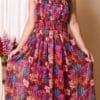 Elegance Pleated Maroon Floral Print Maxi Dress with Shoulder Straps - Image 4