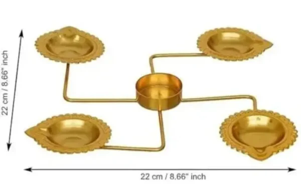 Golden Swastik Rangoli Stand with Diya Urli - Elegant Metal Decoration for Festive Occasions - Image 2