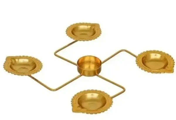 Golden Swastik Rangoli Stand with Diya Urli - Elegant Metal Decoration for Festive Occasions - Image 3