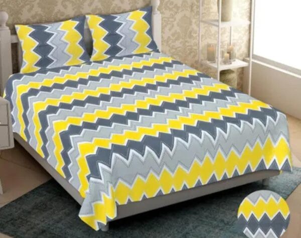 Luxurious Yellow and Grey Double Bed Bedsheet and Pillow Cover Set