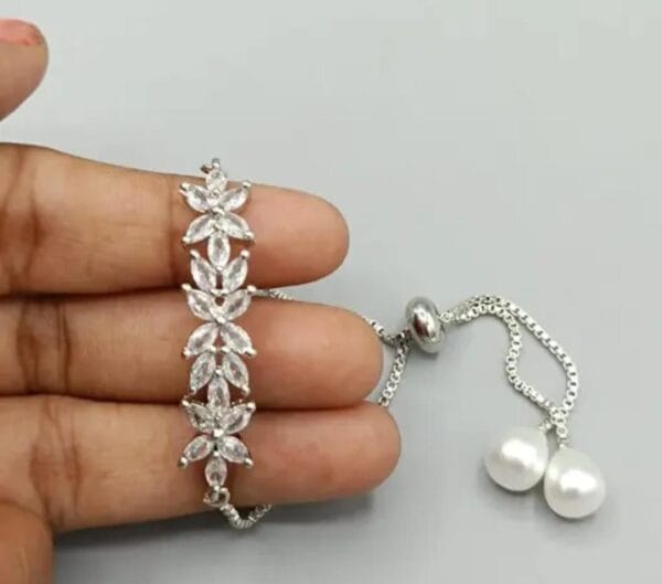 Silver Plated American Diamond and Pearl Bracelet