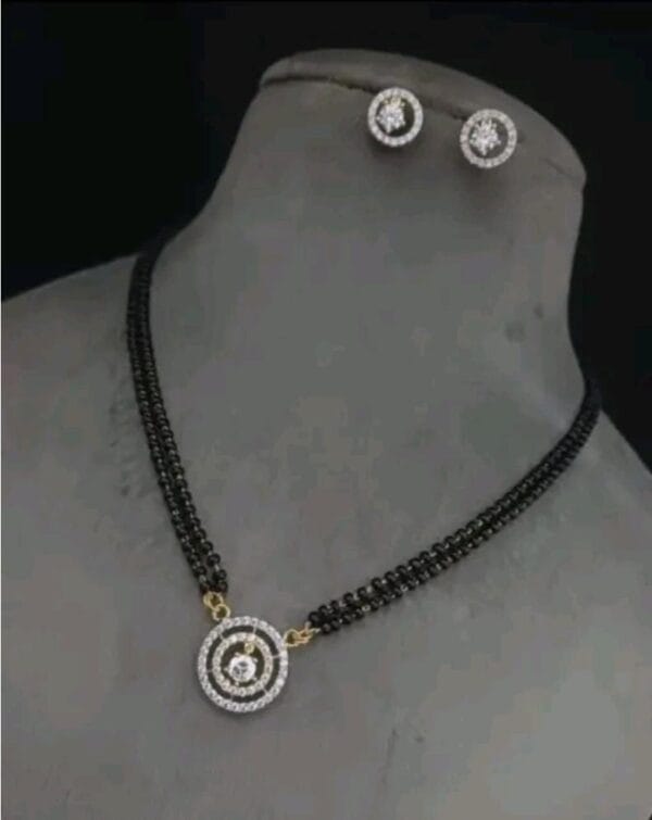 Gold Plated American Diamond Solitaire Mangalsutra with Earrings