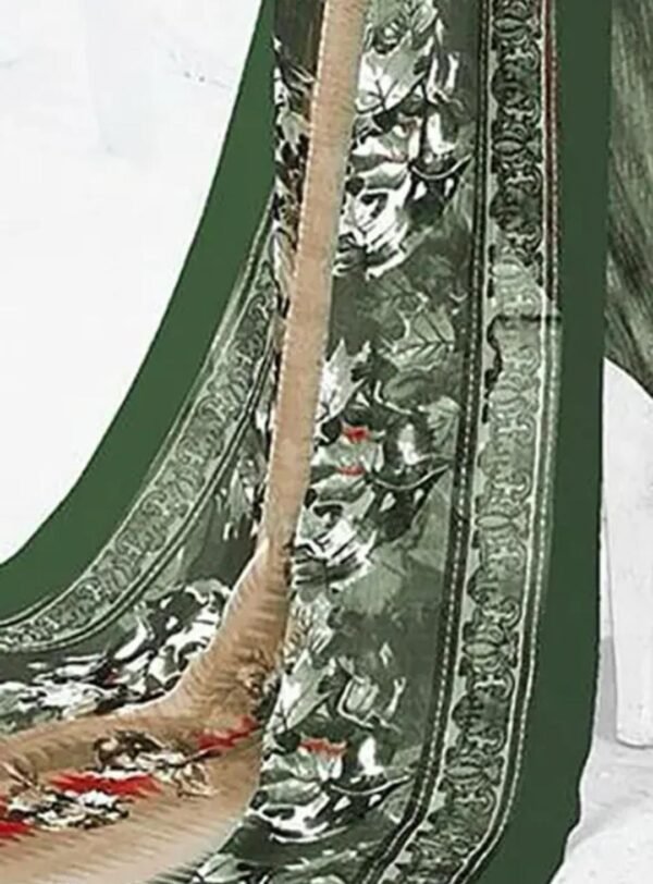 Green Crepe Floral Printed Dress Material Set - Image 3