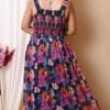 Elegance: Dark Blue Sleeveless Pleated Floral Printed Maxi Dress - Image 3