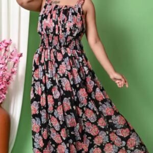 Classy Georgette black Floral Square Neck Maxi Dress for Women and Girls