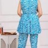 Stylish Blue Printed Co-Ord Set for Women - Rayon Sleeveless Crop Top and Trousers - Image 2