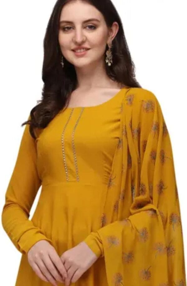 Elegant Yellow Anarkali Kurta with Printed Dupatta - Perfect for Festive and Casual Wear