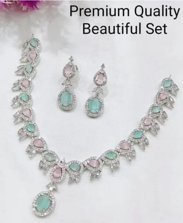 mint green and pink necklace set