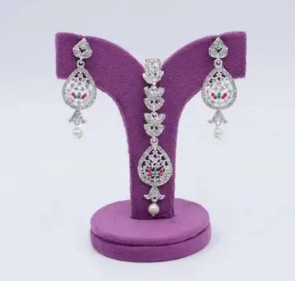 American Diamond Gold Plated Pink and Green Bridal Jewelry Set for Weddings - Image 2