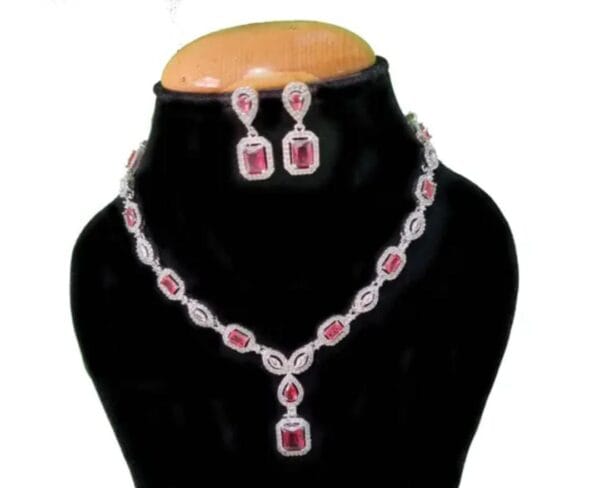 American Diamond Red Jewelry Set for Bridal and Festive Elegance