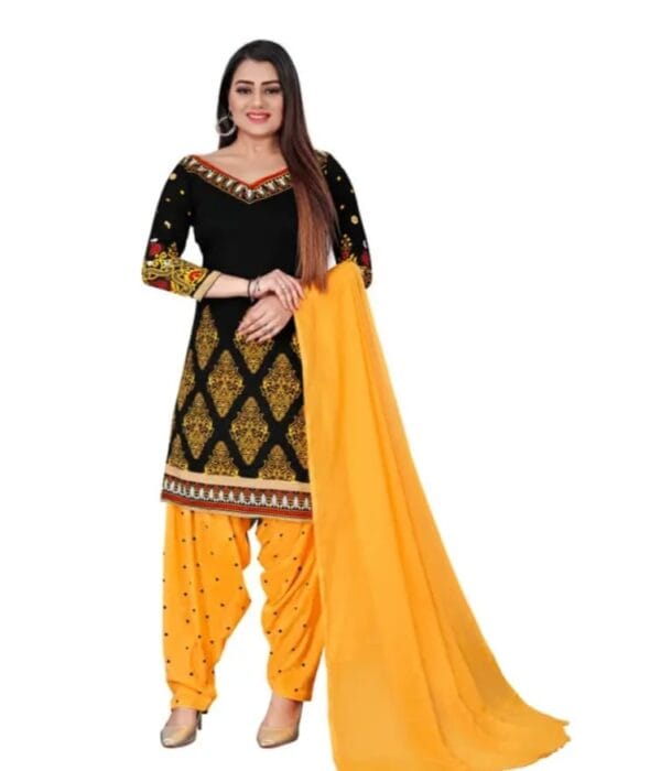 black and yellow dress material unstitched suit