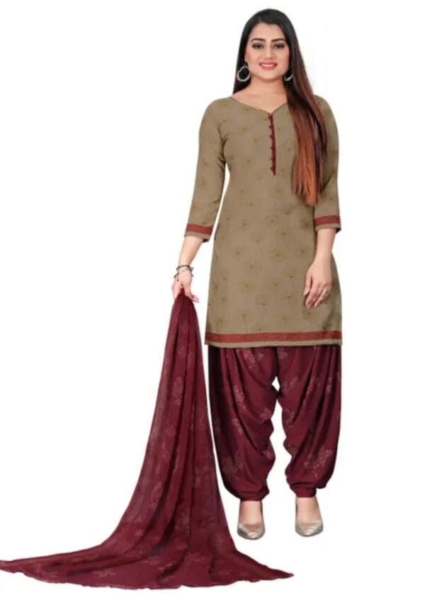 beige and maroon dress material unstitched suit