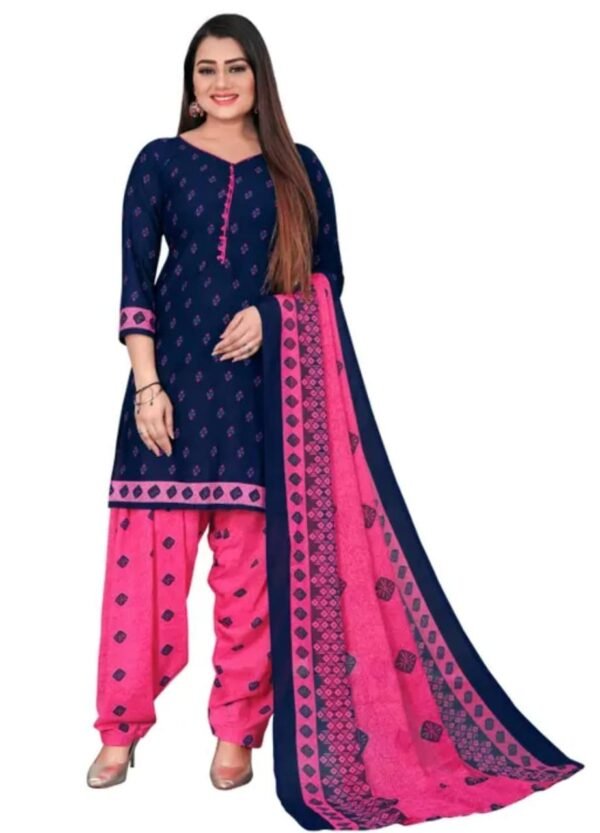 dark blue and pink dress material unstitched suit