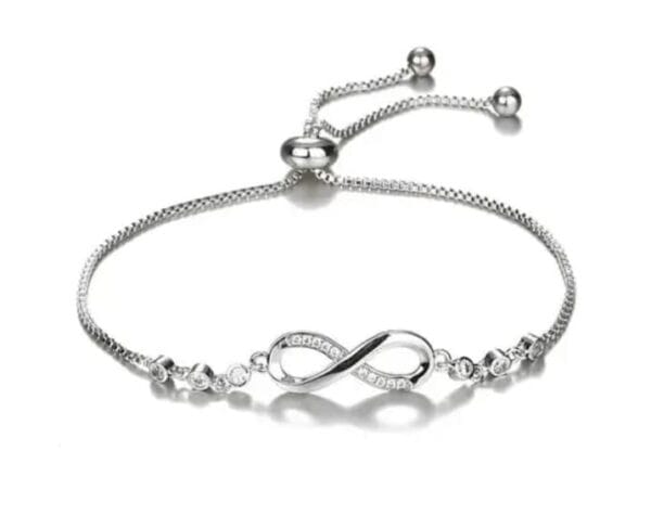 Elegant Silver-Plated Infinity Slide Closure Bracelet with American Diamond for Women and Girls