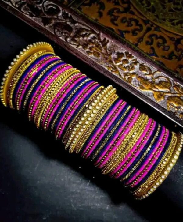 Elegant Pink and Purple Chuda with White Stones