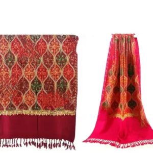 Combo Set of 2 Maroon and Pink Kashmiri Embroidered Wool Shawls Premium Quality Aari Work Winter Wear for Women (28"x80")