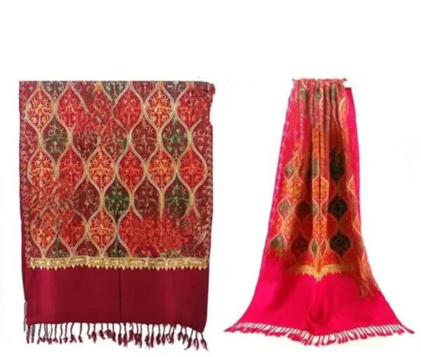 Combo Set of 2 Maroon and Pink Kashmiri Embroidered Wool Shawls Premium Quality Aari Work Winter Wear for Women (28"x80")