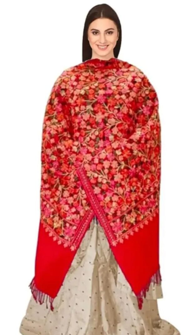 Designer Red Kashmiri Embroidery Woolen Shawl for Women - Vintage Collection