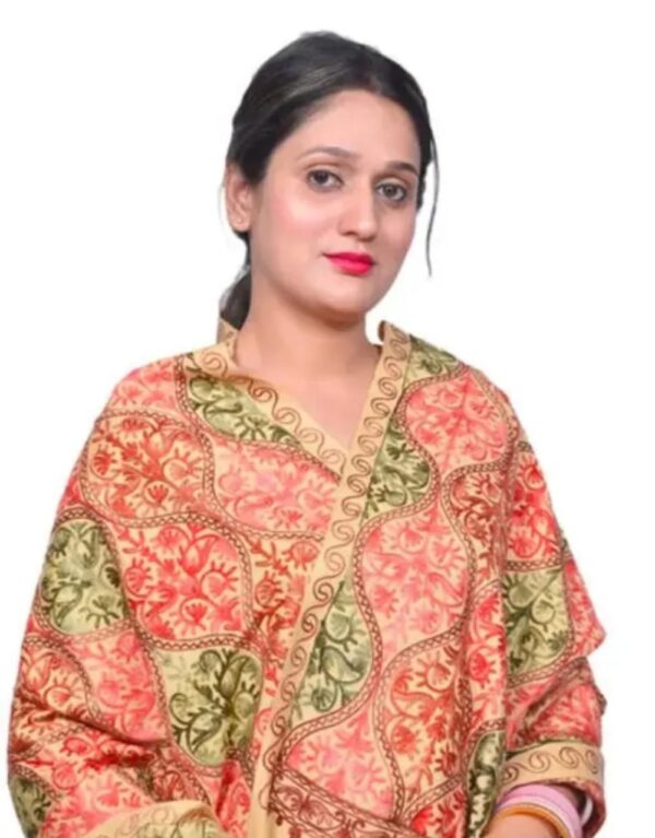 Designer Beige Printed Kashmiri Embroidery Woolen Shawl for Women - Vintage Collection