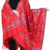 Luxurious Red Embroidered Wool Shawl for Women - Image 2