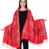 Luxurious Red Embroidered Wool Shawl for Women - Image 3