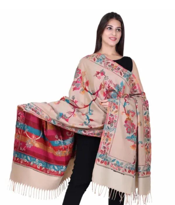 Luxurious Multicolor Embroidered Wool Shawl for Women