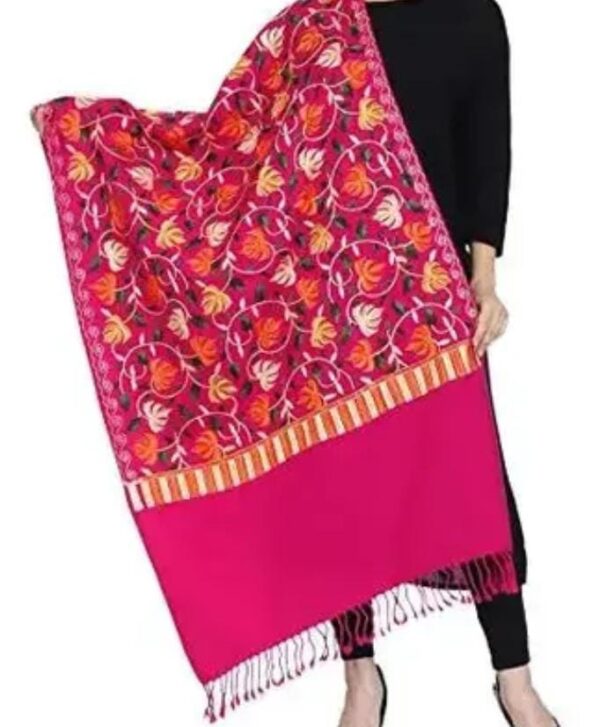 Pink Embroidered Shawl with Acrylic Wool