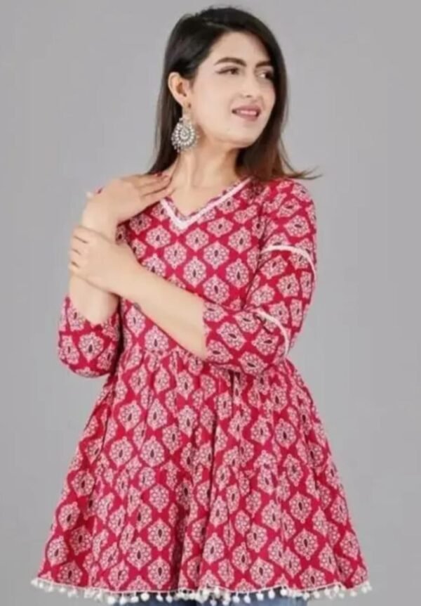 Pink Cotton Short Kurti