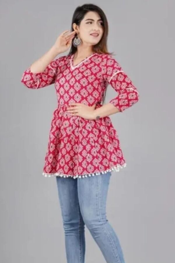 Pink Cotton Short Kurti